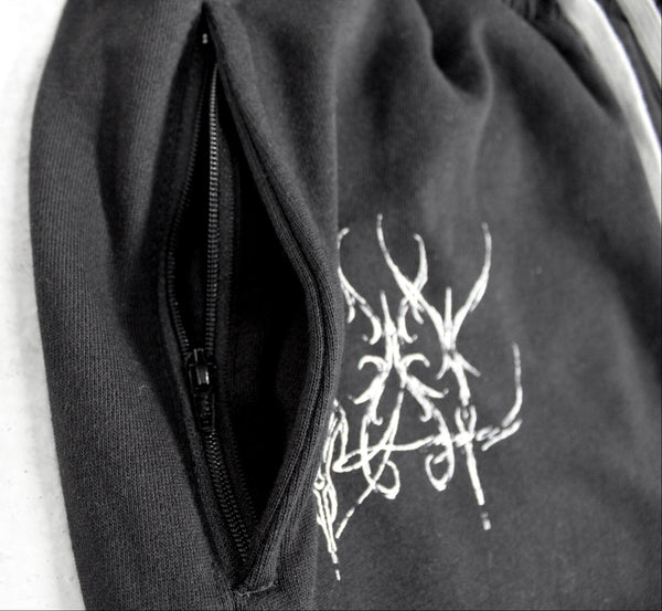 Black hoodie with white antler design on a white background
