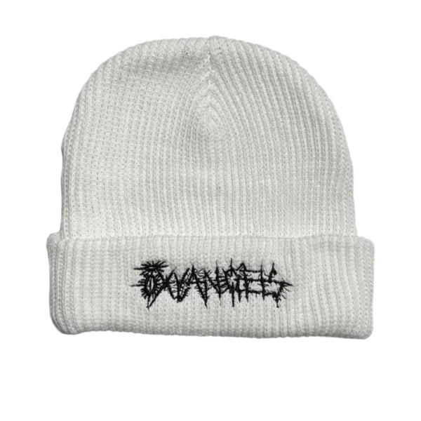 White Oxy Angels Embroidered Beanie in 100% Organic Cotton